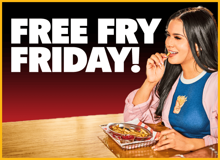 free fry friday. use code FREEFRY to get a free fry when you order a burger or sandwich